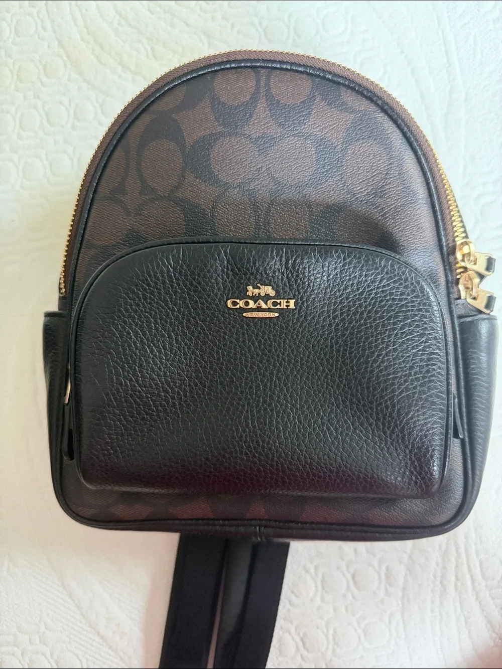 Coach Brown Signature Canvas with Black Leather Mini Backpack